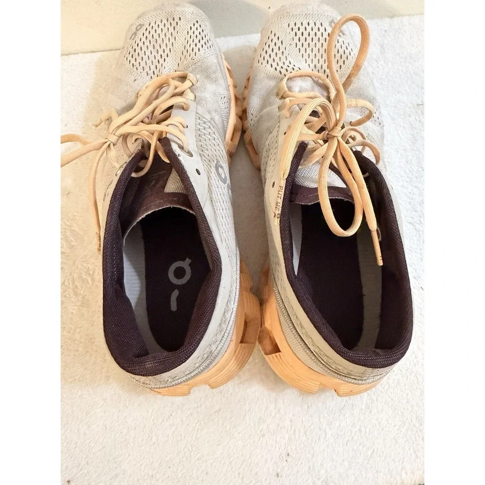 On Cloud X Silver Almond Womens Size W 9.5 Gray Peach Running Shoes Sneakers
